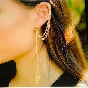 🆕Chain tassel 🍃 leaf clip ear cuff earring🍃👂